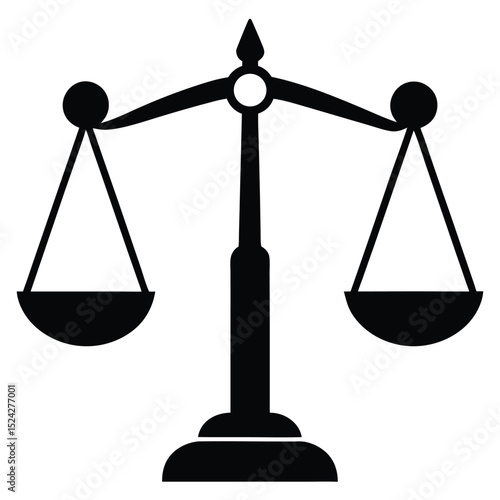 Stylized Scales of Justice Illustration in Black and White, Balanced Representation