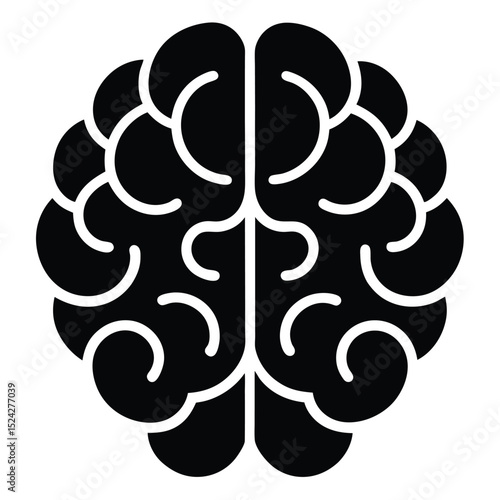Symmetrical Human Brain Anatomical Silhouette Showing Cerebral Hemispheres and Brain Lobes