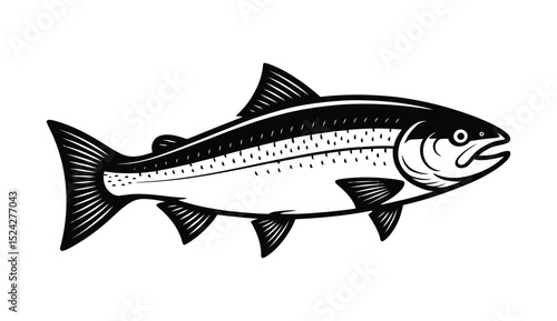 Salmon Fish Black and White Silhouette - Fishing & Wildlife Art
