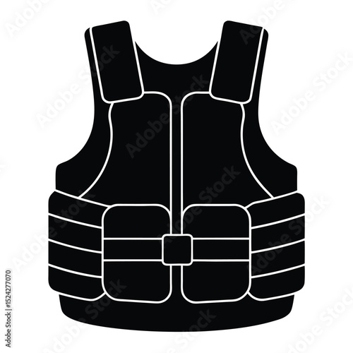 Tactical Black Vest Illustration Featuring Body Armor for Protection and Security Use