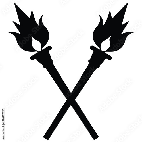 Two Black Torches Crossed Showing Flames, Symbolizing Courage and Triumph Over Challenges