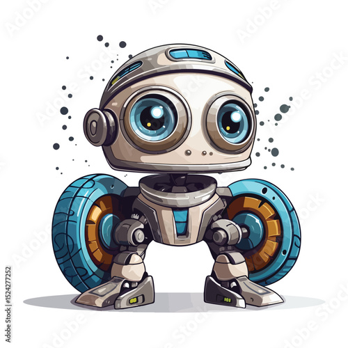 Professional Illustration of Isolated White 3D Robot with Wheels Vector
