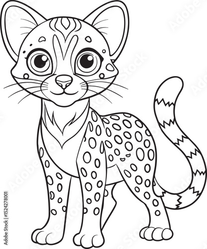 Obraz na plátně A cute ocelot cub stands looking directly forward with spotted fur and big eyes