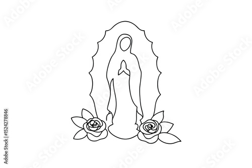 Virgin mary guadalupe line drawing roses faith