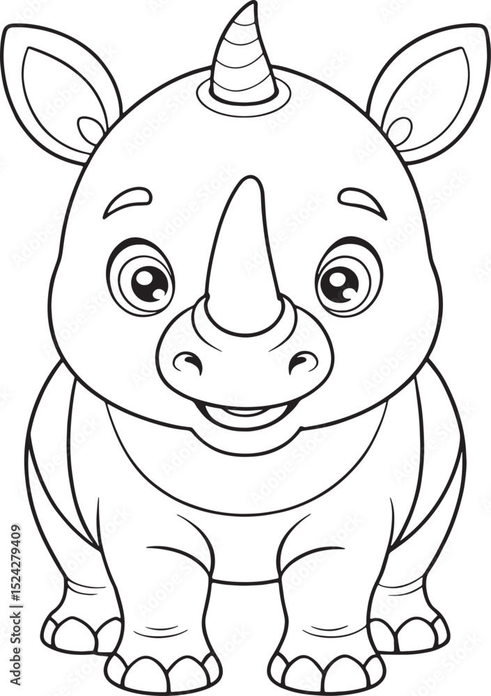 Naklejka premium Adorable Baby Rhino Coloring Page Cute Animal Vector Illustration