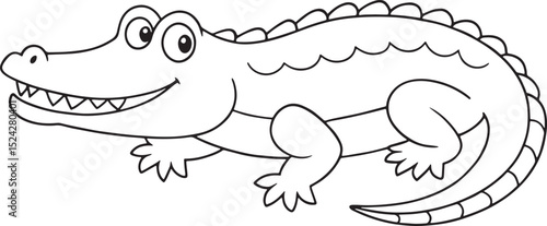 A happy cartoon alligator and crocodile reptile animal drawing for kids to color