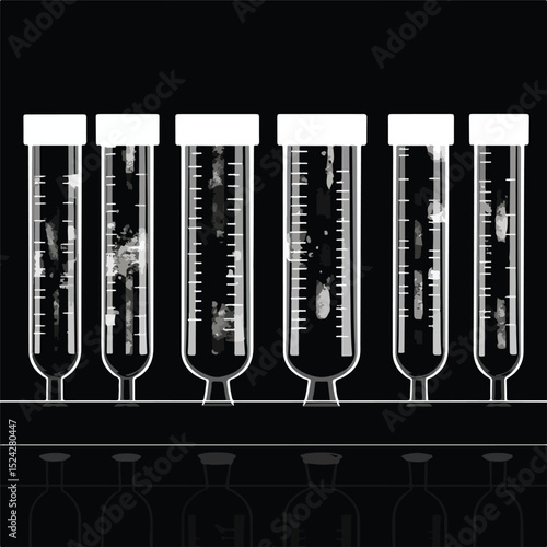 Professional Black and White Vector Illustration of Isolated Blood Test Tubes for Medical Laboratory Settings