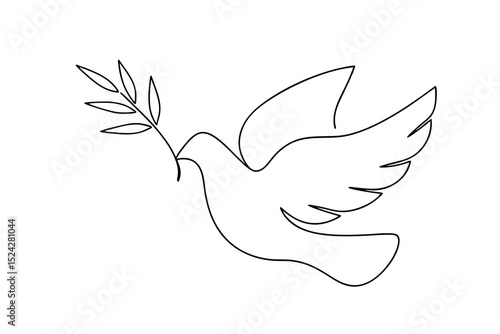 Simple line drawing dove peace branch hope symbol