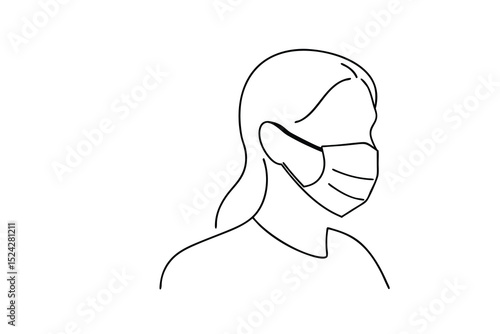 Line drawing woman wearing a face mask protection