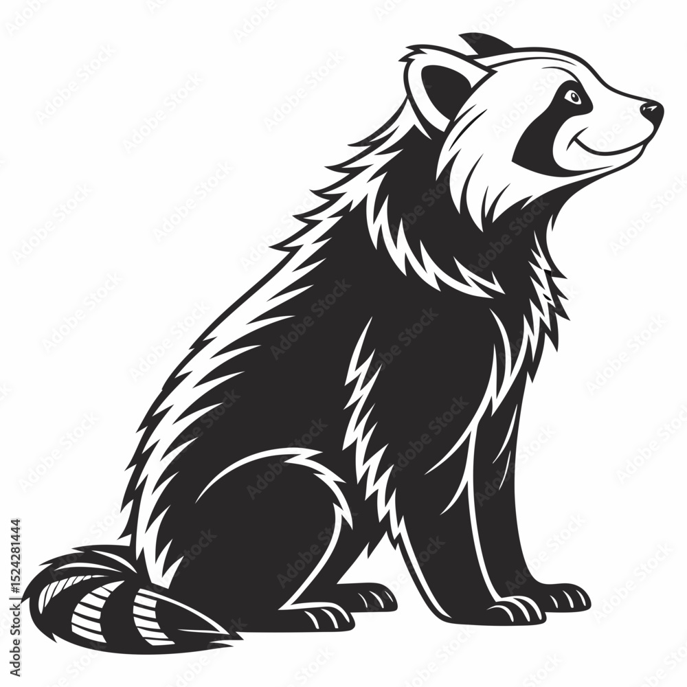 Obraz premium Adorable red panda sitting profile view monochrome illustration