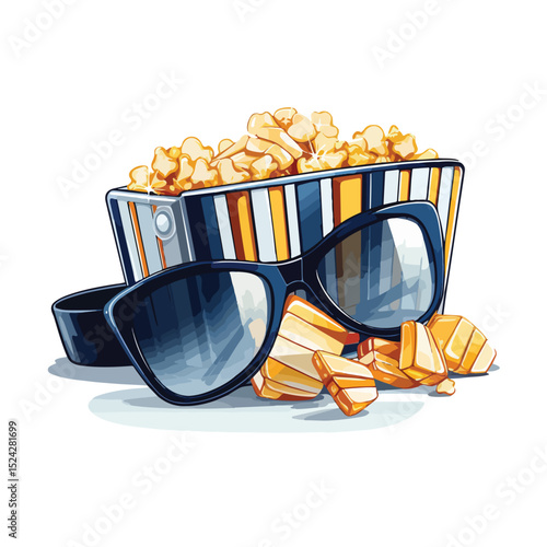 Professional Cinema Clapper with 3D Glasses, Tickets, and Filmstrip for Entertainment Industry Advertisement