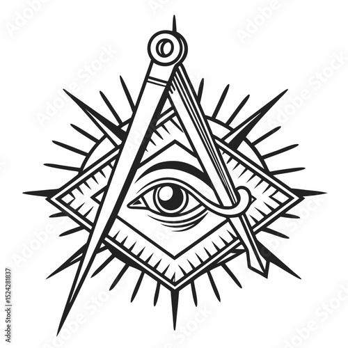 All seeing eye masonic symbol compass square isolated