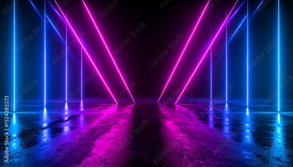 Fototapeta premium Neon lights reflection in futuristic space.