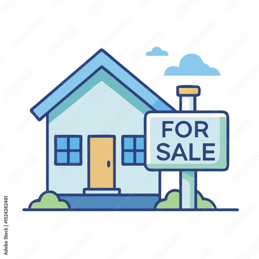Fototapeta premium House with for sale sign in front yard 