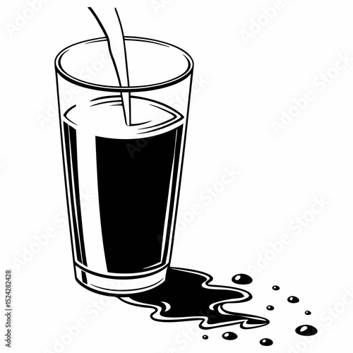 Glass of liquid spilling over the edge