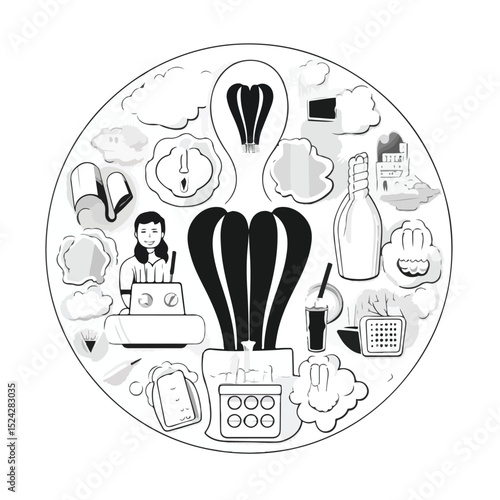 Professional Dental Care and Health Hygiene Black and White Vector Illustration