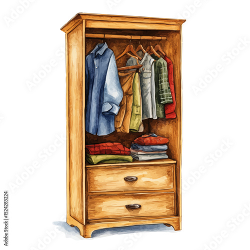 Wardrobe, watercolor vector, high quality, isolated on a white background.