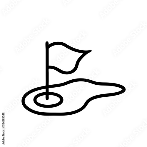 Mini golf putting green with flag and hole outline design, icon, vector  