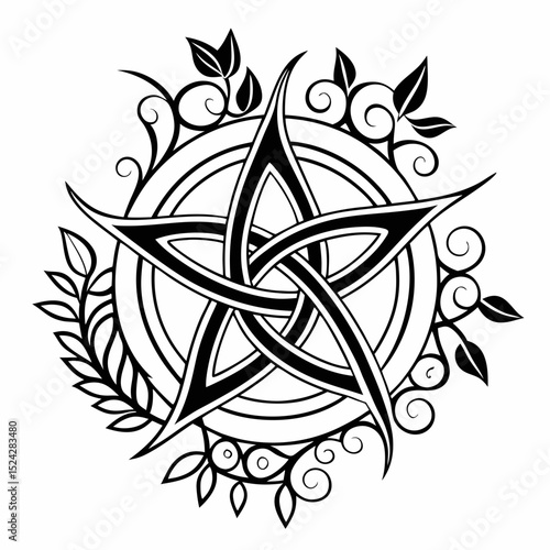 Ornate pentagram with floral frame celtic knotwork design