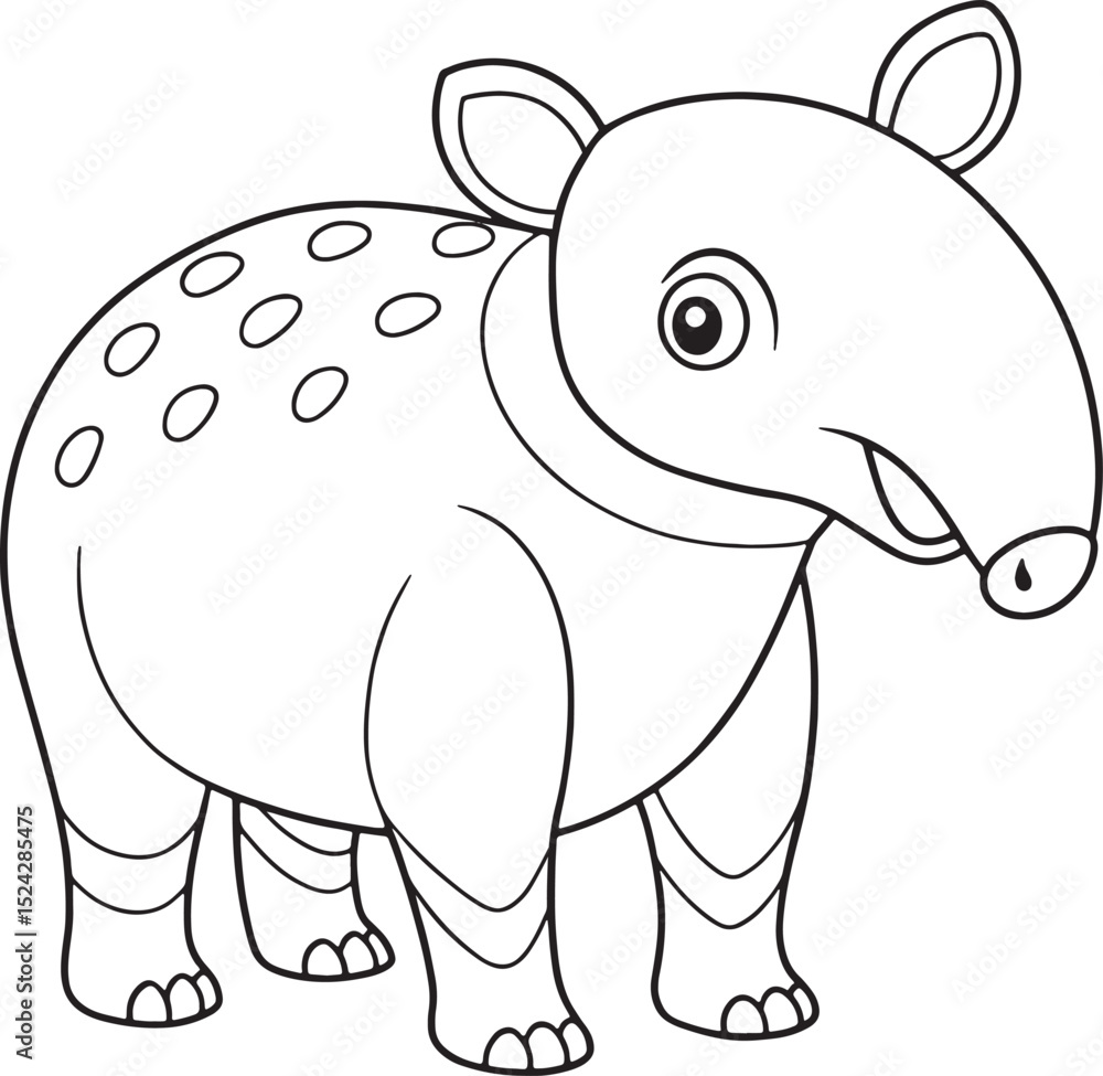Fototapeta premium Adorable Tapir Coloring Page Mammal Animal Illustration Vector Illustration