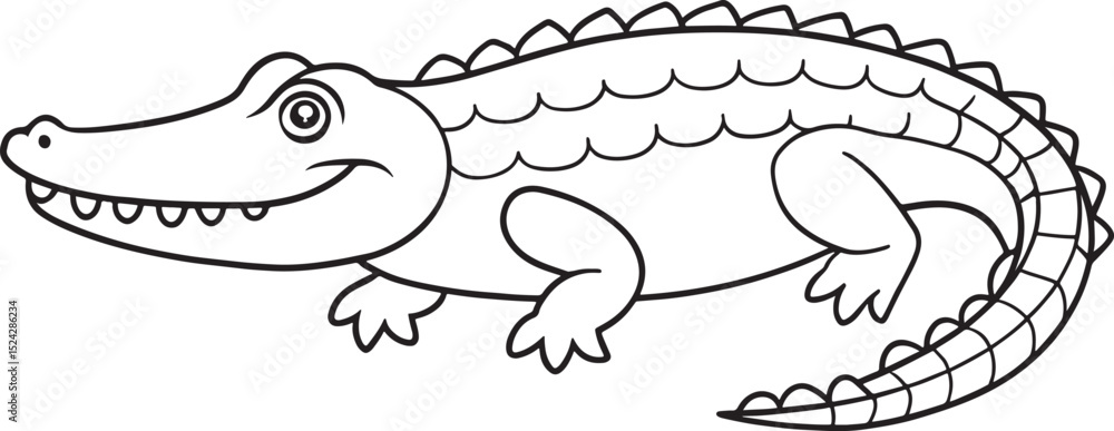 Obraz premium Adorable Caiman Cartoon Coloring Page Printable Art For Kids Vector Illustration