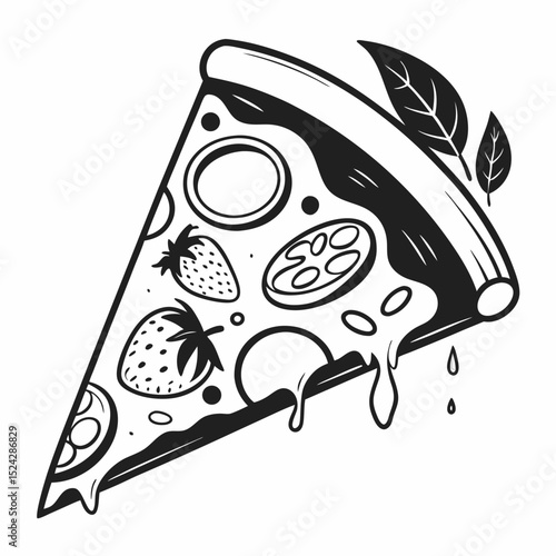 Delicious strawberry pizza slice melted cheese