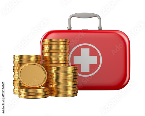 First aid kid and money on white background. Isolated 3D illustration