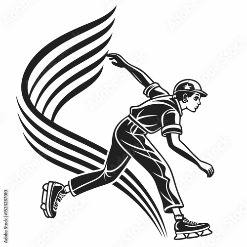 Roller skating boy dynamic action speed lines