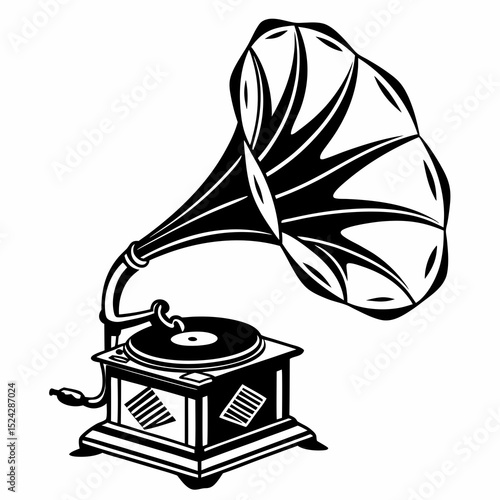 Vintage gramophone horn speaker music player