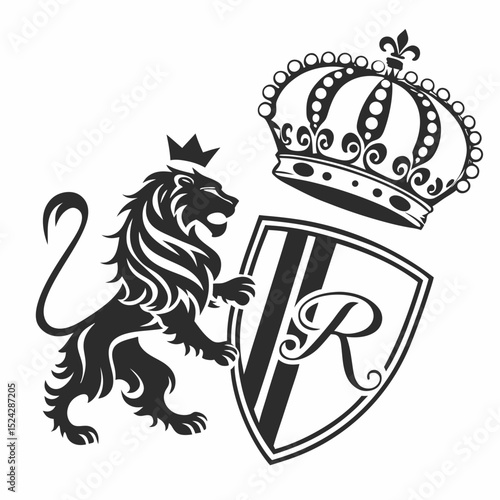 Royal lion crest shield crown emblem design