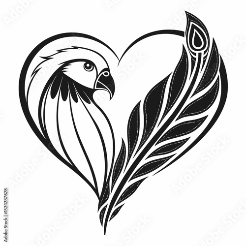 Heart shaped design parrot feather love bird