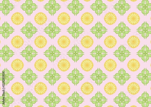 Elegant Pastel Pink Green Yellow Floral Pattern Seamless Repeat Design Textile Fabric Wallpaper (Created by graphics program)