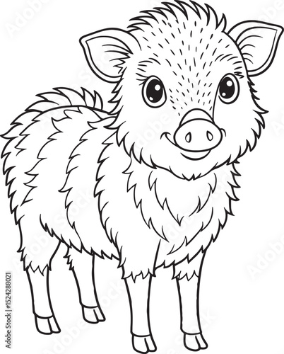 Adorable Collared Peccary Coloring Page Wild Piglet Illustration Vector Illustration