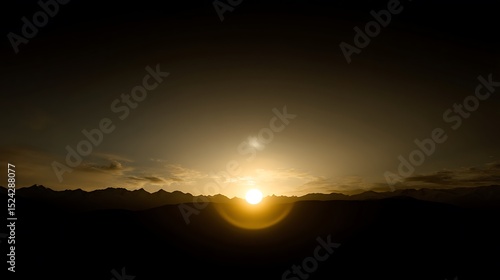 Ethereal sunset over dark mountains horizon