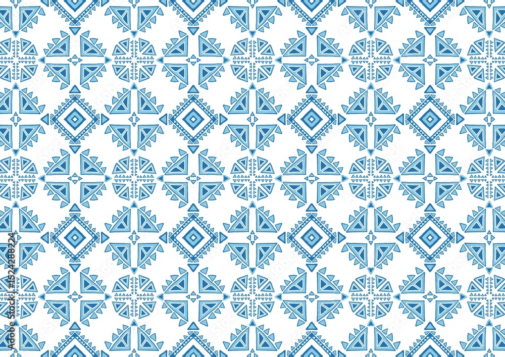 Fototapeta premium Seamless Azure Tribal Pattern Design Geometric Textile Background Repeat Print (Created by graphics program)