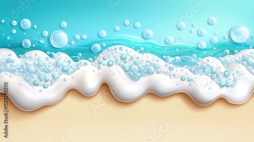 Serene beach scene featuring gentle waves and bubbles creating a refreshing atmosphere of natural beauty