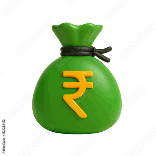 Green Money Bag Icon featuring Indian Rupee Symbol ideal for financial branding design projects needing a scalable logo or app icon