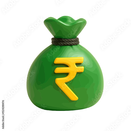 Green Money Bag Icon featuring Indian Rupee Symbol perfect for financial branding design projects and app interfaces