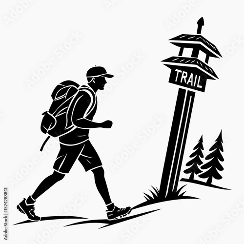 Hiking silhouette trail sign backpacker clipping path