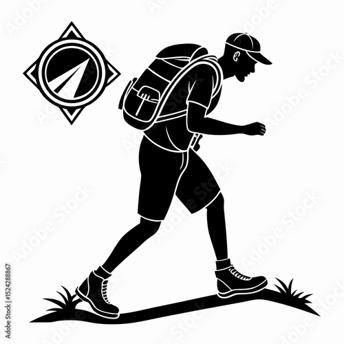 Hiking man silhouette adventure trail backpacker