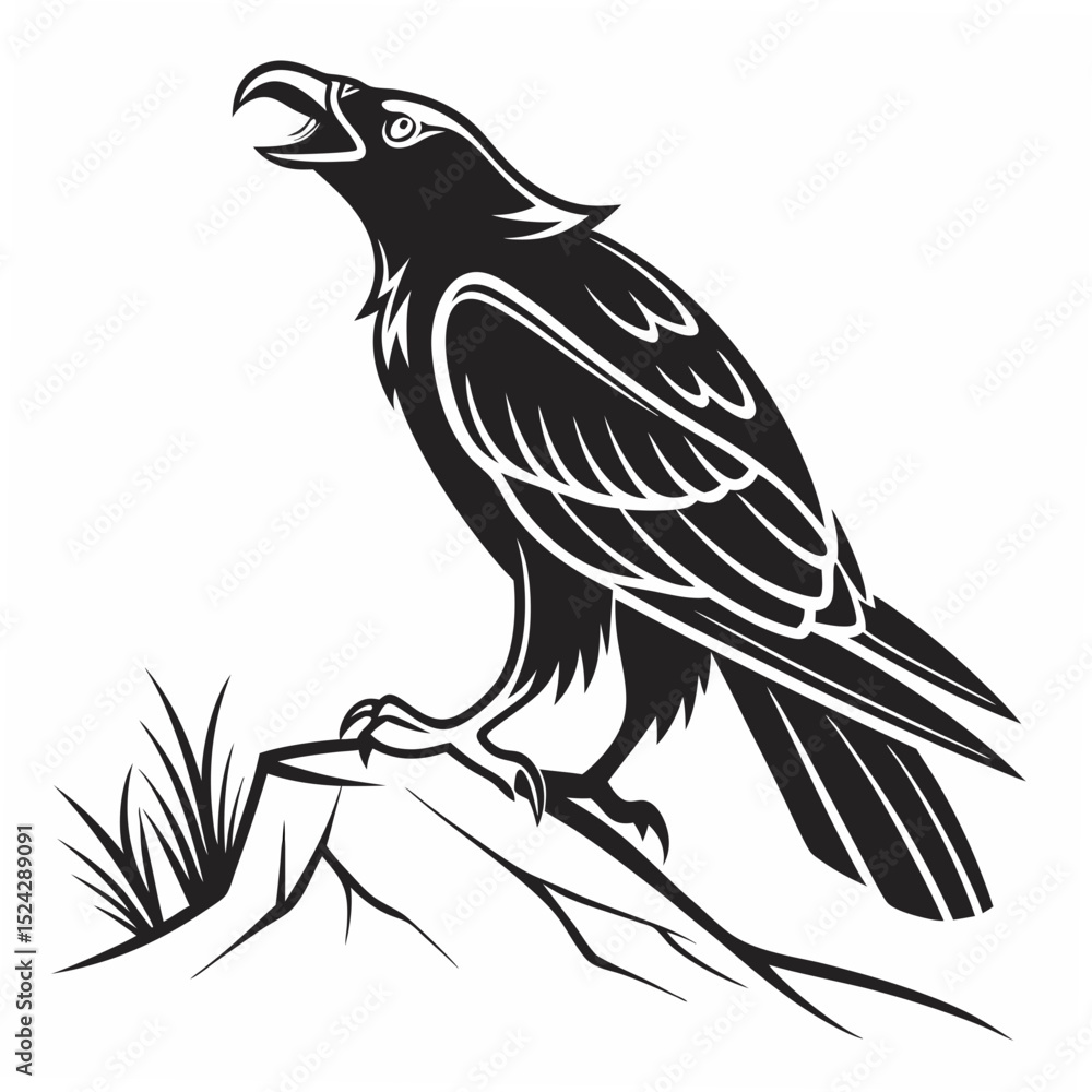 Majestic raven silhouette isolated on white background Majestic raven silhouette isolated on white background