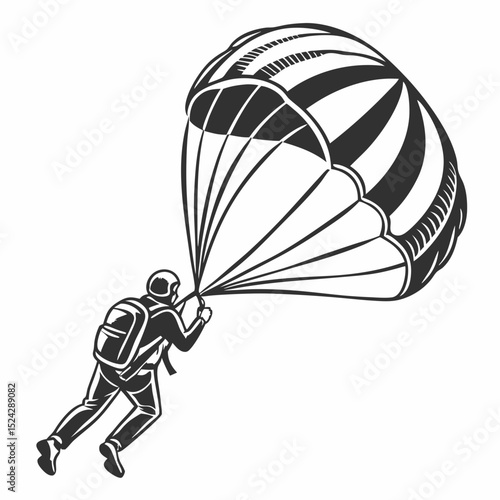 Professional skydiver with parachute isolated on white background
