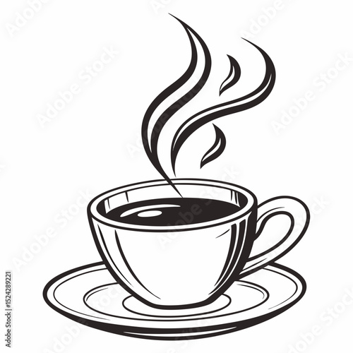 Steaming hot coffee cup saucer breakfast drink
