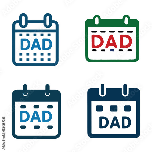Four colorful calendar icons proclaim dad, isolated on white background