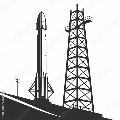 Professional rocket launchpad illustration, transparent background