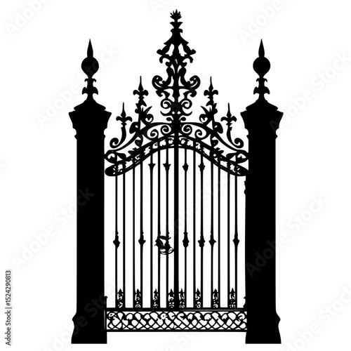 a black silhouette of a gate on a transparent background black, fence, gate, silhouette , Generative art.