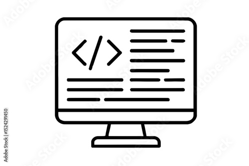 Programming Code on Monitor – Developer Line Art Icon
