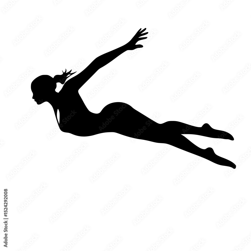 Fototapeta premium a black silhouette of a jumping woman on a transparent background black, girl, silhouette, woman , Generative art.