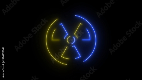 Neon Radiation Symbol A Striking Display of Blue and Yellow on a Black Background This