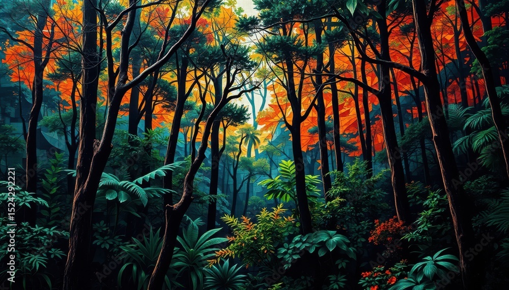 Obraz premium Enchanting Autumnal Forest A Lush Digital Painting